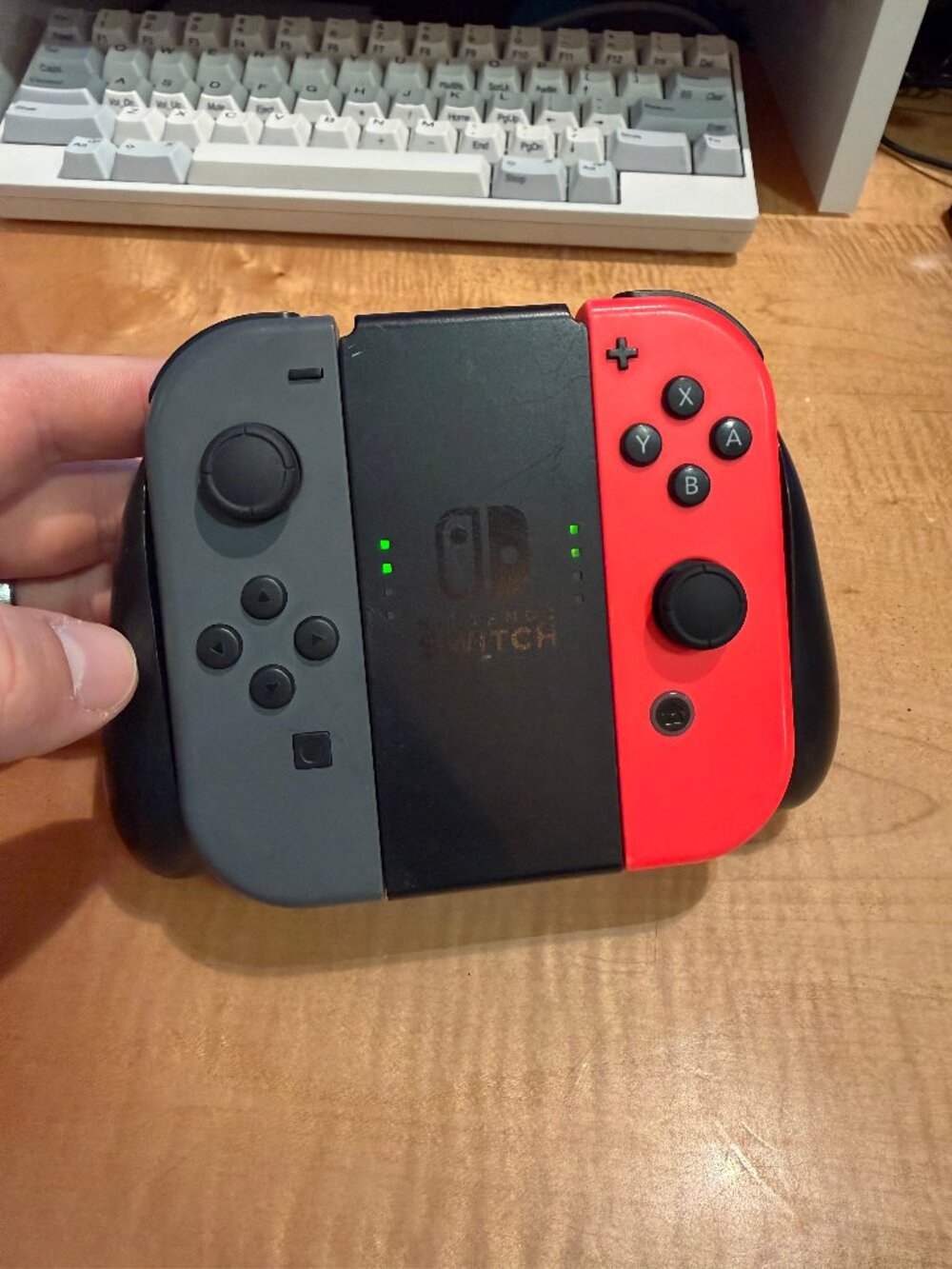 Nintendo Switch Joy-Con Pair Gray Neon Red w/ Grip - New Analog Sticks